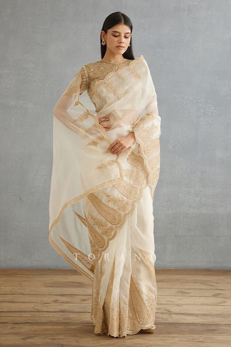 Buy Torani Ivory Silk Organza, Cotton Embroidery Gul Bano Geetika Hand Saree Buy_Torani_Ivory Silk Organza, Cotton Embroidery Gul Bano Geetika Hand Saree