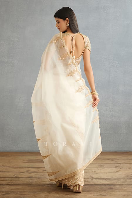 Shop Torani Ivory Silk Organza, Cotton Embroidery Gul Bano Geetika Hand Saree at Aza Fashions Shop_Torani_Ivory Silk Organza, Cotton Embroidery Gul Bano Geetika Hand Saree _at_Aza_Fashions