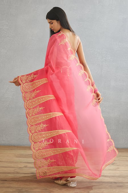 Shop_Torani_Pink Cotton, Silk Organza Embroidery Gul Kand Geetika Saree _at_Aza_Fashions