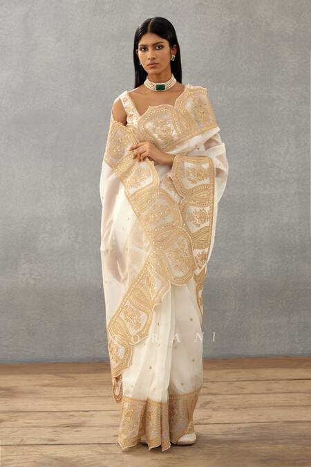 Torani_Ivory Silk Organza, Cotton Embroidery Gul Bano Yashaswini Hand Saree _Online_at_Aza_Fashions