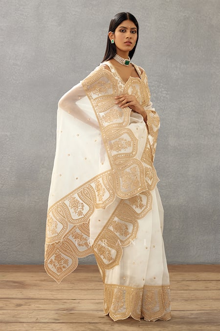 Shop_Torani_Ivory Silk Organza, Cotton Embroidery Gul Bano Yashaswini Hand Saree _Online_at_Aza_Fashions