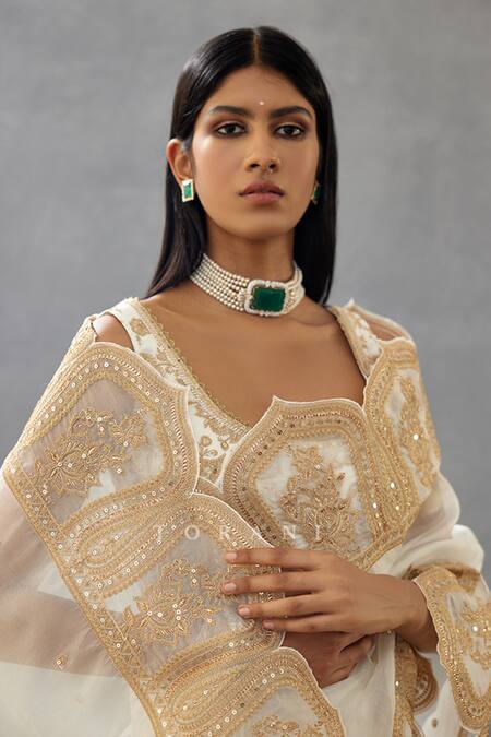 Torani_Ivory Silk Organza, Cotton Embroidery Gul Bano Yashaswini Hand Saree _at_Aza_Fashions