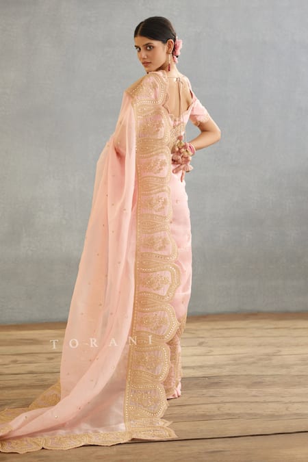 Shop Torani Pink Silk Organza Embroidery Gul Mohar Yashaswini Hand Saree at Aza Fashions Shop_Torani_Pink Silk Organza Embroidery Gul Mohar Yashaswini Hand Saree _at_Aza_Fashions