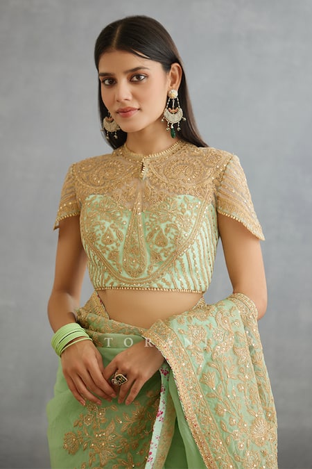 Buy Green Raw Silk Hand Embroidery Dori Gul Neer Yashoda Saree Blouse For  Women by Torani Online at Aza Fashions.