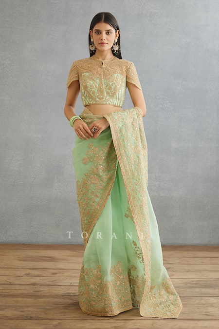 Buy Torani Green Cotton, Silk Tassels Round Neck Gul Neer Yashoda Hand Embroidered Blouse Online at Aza Fashions Buy_Torani_Green Cotton, Silk Tassels Round Neck Gul Neer Yashoda Hand Embroidered Blouse _Online_at_Aza_Fashions