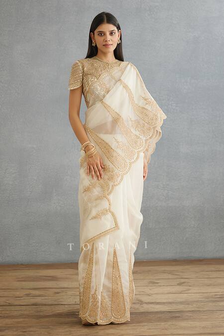 Shop_Torani_Ivory Cotton, Silk Embroidery Round Neck Gul Bano Yashoda Hand Blouse _Online_at_Aza_Fashions