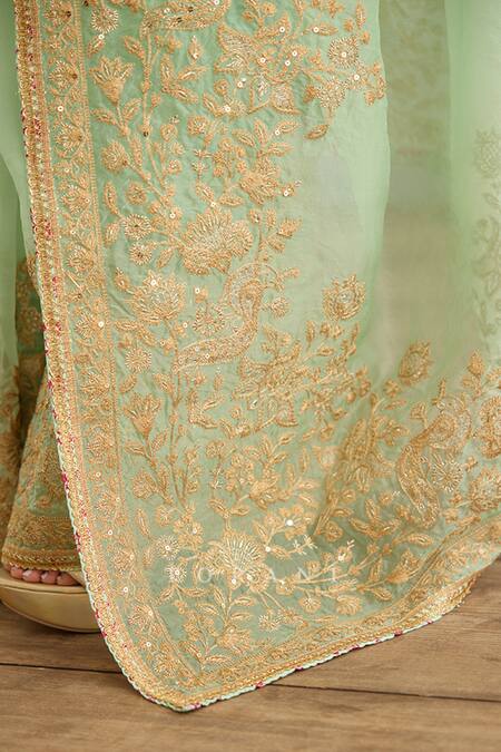 Buy Torani Green Silk Organza Embroidery Hand Gul Neer Yashoda Saree Online at Aza Fashions Buy_Torani_Green Silk Organza Embroidery Hand Gul Neer Yashoda Saree _Online_at_Aza_Fashions