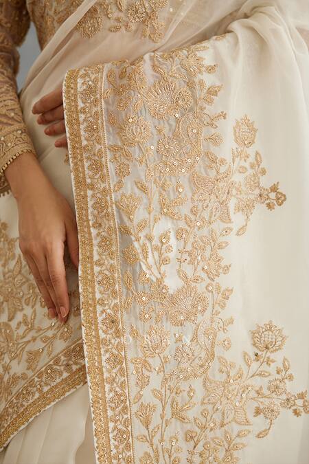 Buy Torani Ivory Silk Organza Embroidery Gul Bano Yashoda Hand Saree Online at Aza Fashions Buy_Torani_Ivory Silk Organza Embroidery Gul Bano Yashoda Hand Saree _Online_at_Aza_Fashions