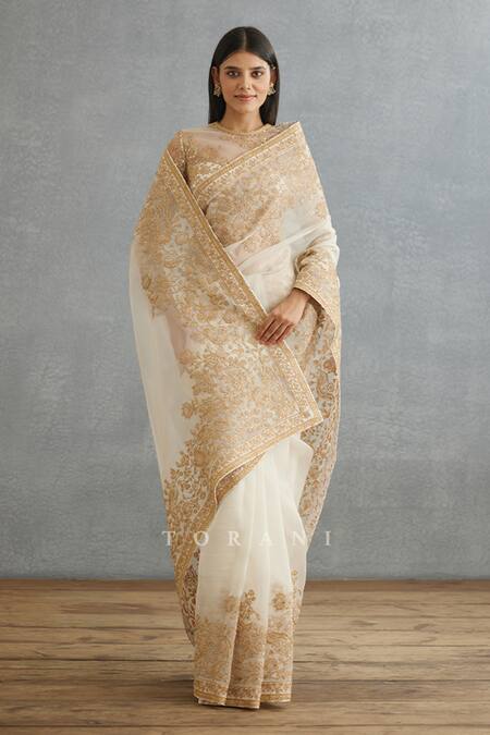 Buy Torani Ivory Silk Organza Embroidery Gul Bano Yashoda Hand Saree Buy_Torani_Ivory Silk Organza Embroidery Gul Bano Yashoda Hand Saree