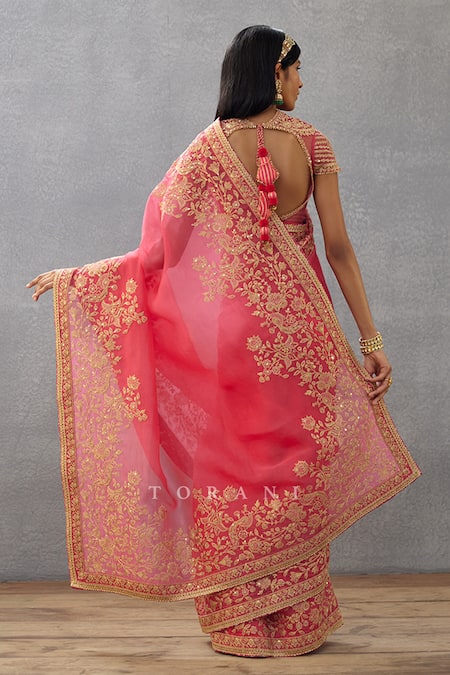 Shop Torani Pink Silk Organza Embroidery Hand Gul Yashoda Saree at Aza Fashions Shop_Torani_Pink Silk Organza Embroidery Hand Gul Yashoda Saree _at_Aza_Fashions