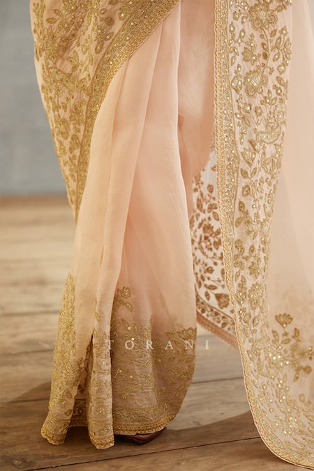 Torani_Pink Silk Organza Embroidery Gul Mohar Yashoda Saree _Online_at_Aza_Fashions