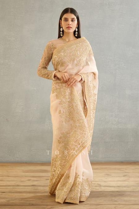Buy_Torani_Pink Silk Organza Embroidery Gul Mohar Yashoda Saree _Online_at_Aza_Fashions