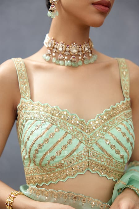 Shop Torani Green Cotton, Silk Embroidery Sweetheart Neck Gul Neer Zarra Hand Blouse Online at Aza Fashions Shop_Torani_Green Cotton, Silk Embroidery Sweetheart Neck Gul Neer Zarra Hand Blouse _Online_at_Aza_Fashions