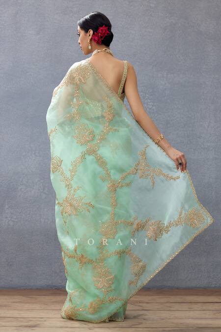 Torani Green Cotton, Silk Embroidery Sweetheart Neck Gul Neer Zarra Hand Blouse at Aza Fashions Torani_Green Cotton, Silk Embroidery Sweetheart Neck Gul Neer Zarra Hand Blouse _at_Aza_Fashions