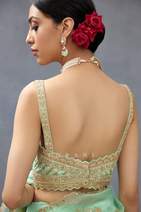 Shop Torani Green Cotton, Silk Embroidery Sweetheart Neck Gul Neer Zarra Hand Blouse at Aza Fashions Shop_Torani_Green Cotton, Silk Embroidery Sweetheart Neck Gul Neer Zarra Hand Blouse _at_Aza_Fashions