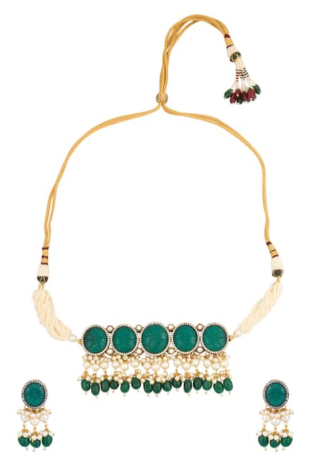 Shop Saga Jewels Multi Color Stones Studded Choker Set at Aza Fashions Shop_Saga Jewels_Multi Color Stones Studded Choker Set _at_Aza_Fashions