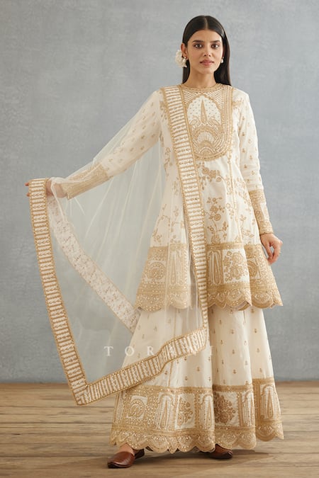 Torani Ivory Silk, Net Sequins, Lace, Embroidery Gul Bano Meera Anarkali Sharara Set Online at Aza Fashions Torani_Ivory Silk, Net Sequins, Lace, Embroidery Gul Bano Meera Anarkali Sharara Set _Online_at_Aza_Fashions