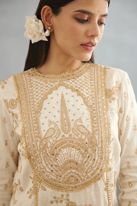 Torani Ivory Silk, Net Sequins, Lace, Embroidery Gul Bano Meera Anarkali Sharara Set at Aza Fashions Torani_Ivory Silk, Net Sequins, Lace, Embroidery Gul Bano Meera Anarkali Sharara Set _at_Aza_Fashions