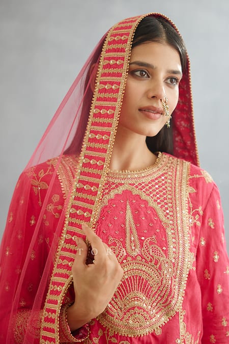 Torani Pink Silk, Net Sequins, Lace, Embroidery Gul Kand Meera Anarkali Sharara Set Online at Aza Fashions Torani_Pink Silk, Net Sequins, Lace, Embroidery Gul Kand Meera Anarkali Sharara Set _Online_at_Aza_Fashions