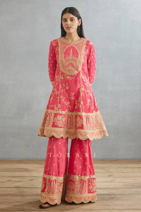 Shop Torani Pink Silk, Net Sequins, Lace, Embroidery Gul Kand Meera Anarkali Sharara Set Online at Aza Fashions Shop_Torani_Pink Silk, Net Sequins, Lace, Embroidery Gul Kand Meera Anarkali Sharara Set _Online_at_Aza_Fashions