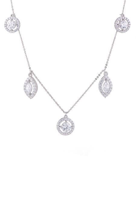 Shop_Solasta Jewellery_Silver Plated Swarovski Zirconia Solitaire Pendant Necklace _at_Aza_Fashions