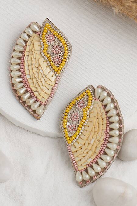 Shop_Torque By Merge_Multi Color Semi Precious Mixed Stones Abstract Shape Beads Embellished Earrings _at_Aza_Fashions