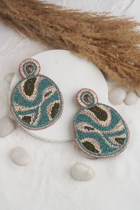 Shop_Torque By Merge_Multi Color Semi Precious Mixed Stones Beads And Sequin Embellished Earrings _at_Aza_Fashions