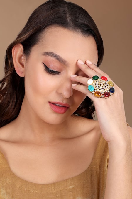 Buy Tizora Multi Color , Navratna, Kundan And Studded Ring at Aza Fashions Buy_Tizora_Multi Color , Navratna, Kundan And Studded Ring_at_Aza_Fashions
