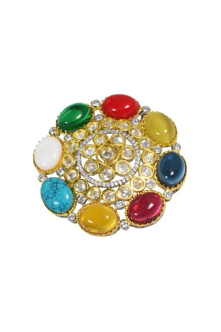 Shop Tizora Multi Color , Navratna, Kundan And Studded Ring at Aza Fashions Shop_Tizora_Multi Color , Navratna, Kundan And Studded Ring_at_Aza_Fashions