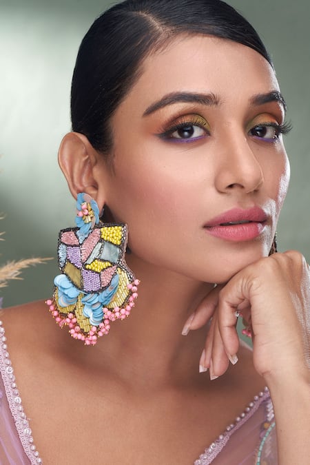 Torque By Merge Multi Color Cut Work, Sequins, Beads Stone Earrings 