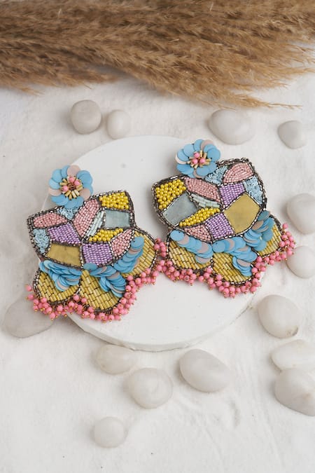 Shop Torque By Merge Multi Color Cut Work, Sequins, Beads Stone Earrings at Aza Fashions Shop_Torque By Merge_Multi Color Cut Work, Sequins, Beads Stone Earrings _at_Aza_Fashions