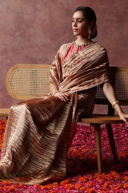 Begum Gold Silk, Tissue Zari, Embroidery, Lace Round Neck Saree With Blouse at Aza Fashions Begum_Gold Silk, Tissue Zari, Embroidery, Lace Round Neck Saree With Blouse _at_Aza_Fashions