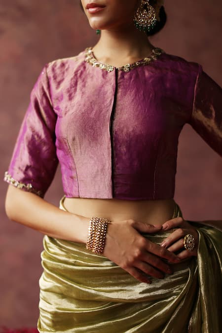 Begum Green Saree Zari Tissue Embroidery Lace Round Solid With Silk Blouse at Aza Fashions Begum_Green Saree Zari Tissue Embroidery Lace Round Solid With Silk Blouse _at_Aza_Fashions