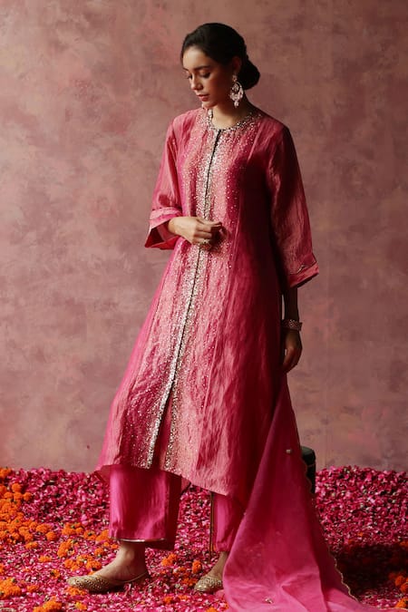 Begum Pink Kurta Zari Silk Embroidered Sequin And Gota Work Paakizah Set 