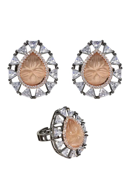 Tizora Carved Stone Earrings & Ring Set 