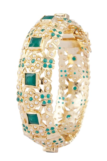 Shop_Moh-Maya By Disha Khatri_Gold Plated Beads, Stones Bangle Set _at_Aza_Fashions