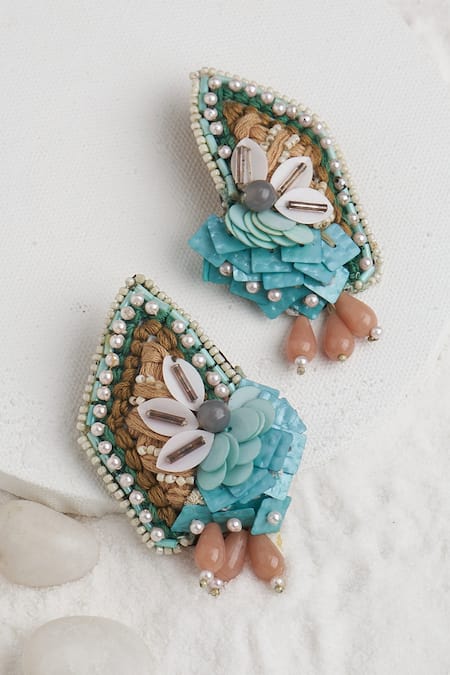 Shop Torque By Merge Multi Color Beads, Stones Abstract Shaped Work Earrings at Aza Fashions Shop_Torque By Merge_Multi Color Beads, Stones Abstract Shaped Work Earrings _at_Aza_Fashions