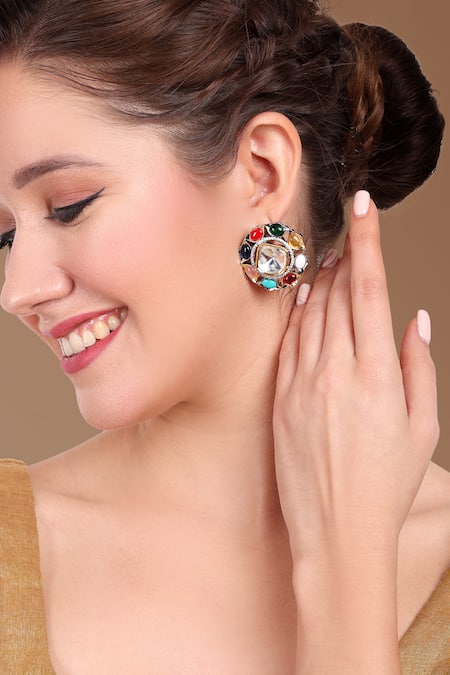 Tizora Contrast Stone Embellished Earrings 