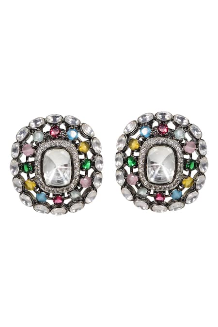 Tizora Contrast Stone Embellished Stud Earrings 