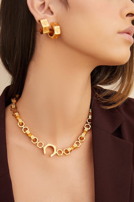 Outhouse Gold Plated Poppi Bolt Link Necklace