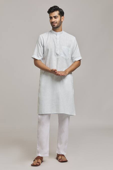 Arihant Rai Sinha White Linen Mandarin Collar Woven Kurta 