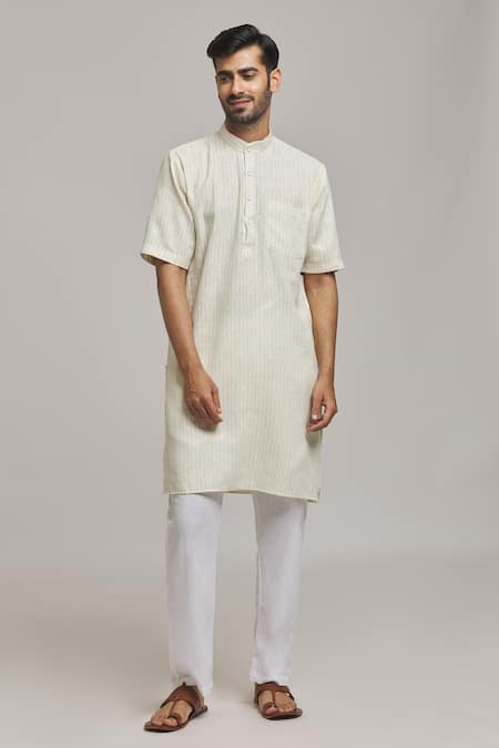 Arihant Rai Sinha Beige Linen Stripe Woven Kurta 