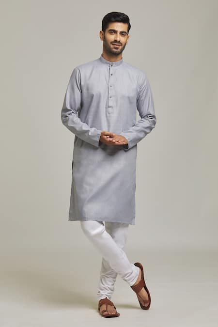 Arihant Rai Sinha Plain Band Collar Kurta Set 