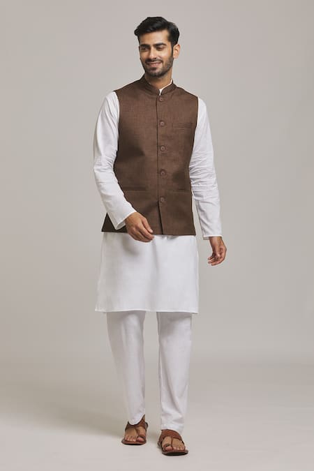 Arihant Rai Sinha Plain Mandarin Collar Bundi 