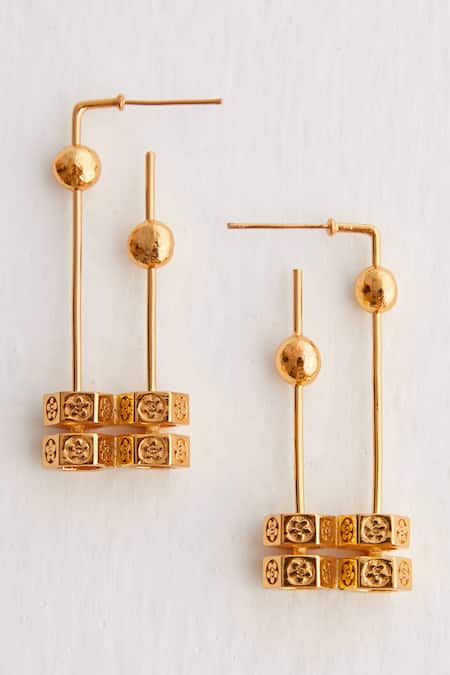 Shop Outhouse Gold Plated Poppi Bolt Drop Hoops at Aza Fashions Shop_Outhouse_Gold Plated Poppi Bolt Drop Hoops _at_Aza_Fashions