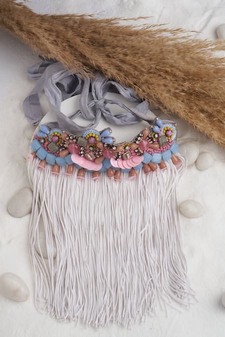Shop Torque By Merge Multi Color Stone Embellished Fringed Choker at Aza Fashions Shop_Torque By Merge_Multi Color Stone Embellished Fringed Choker _at_Aza_Fashions