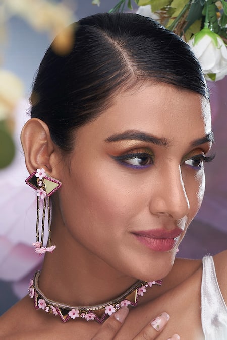 Torque By Merge Multi Color Mirrors, Sequins, Stones Embellished Choker Necklace Set