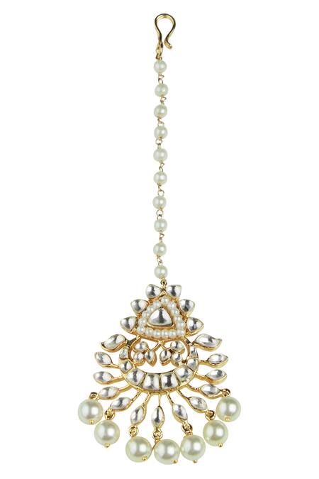 Shop_Nepra By Neha Goel_Gold Plated Kundan Maangtikka_at_Aza_Fashions