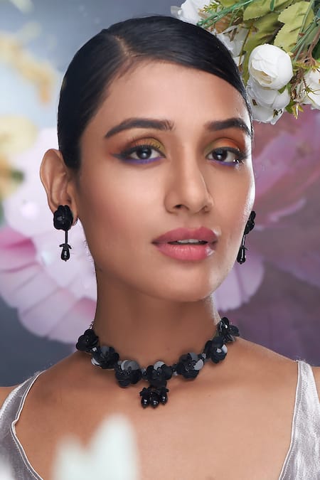 Torque By Merge Black Sequins, Beads Embellished Choker Set