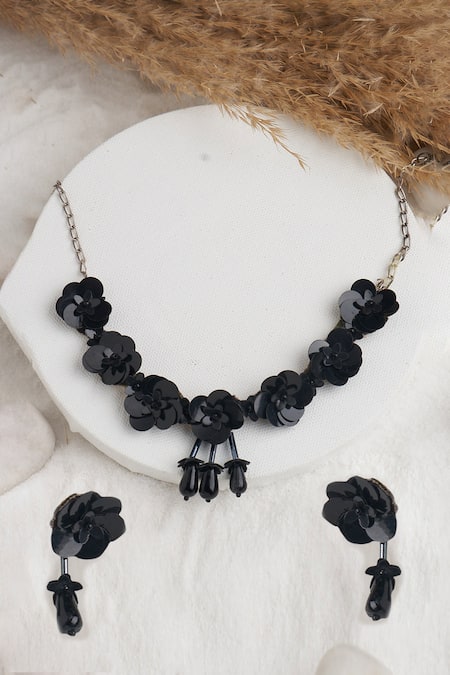 Shop Torque By Merge Black Sequins, Beads Embellished Choker Set at Aza Fashions Shop_Torque By Merge_Black Sequins, Beads Embellished Choker Set _at_Aza_Fashions